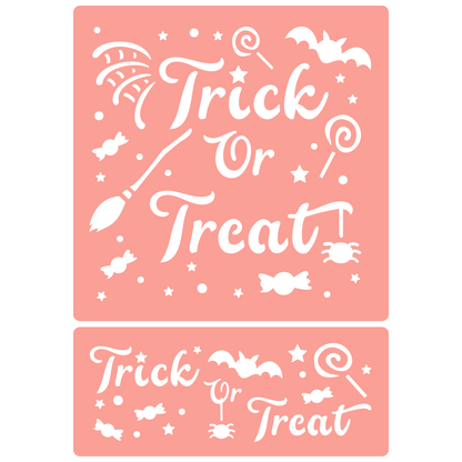 Reusable Stencil - Professional Quality - Trick Or Treat - Made in the UK - High Adhesive -  Pink Vinyl Material for Glass, Mirrors, Bottles, Tiles, Wood