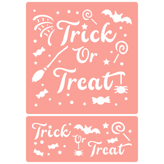 Reusable Stencil - Professional Quality - Trick Or Treat - Made in the UK - High Adhesive -  Pink Vinyl Material for Glass, Mirrors, Bottles, Tiles, Wood