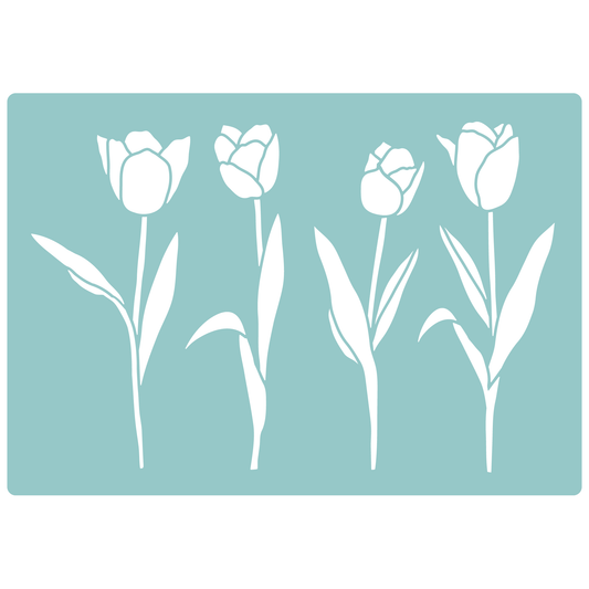 Reusable Stencil - Professional Quality - Tulips Collection - Made in the UK - Low Adhesive -  Blue Vinyl Material for Cardmaking, Canvas, Paper, Interior Decor, Layering