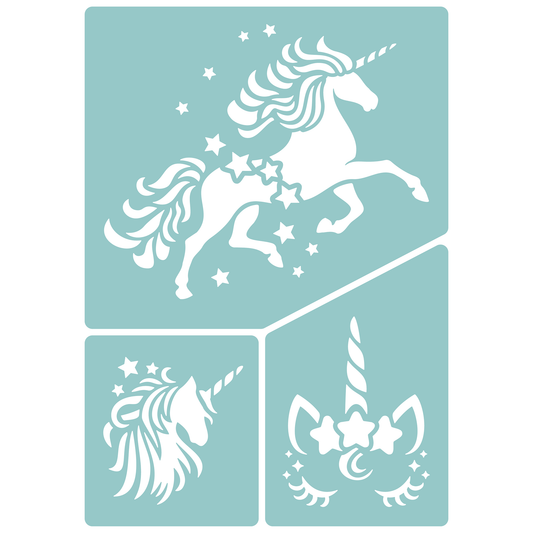 Reusable Stencil - Professional Quality - Unicorn Collection #2 - Made in the UK - Low Adhesive -  Blue Vinyl Material for Cardmaking, Canvas, Paper, Interior Decor, Layering
