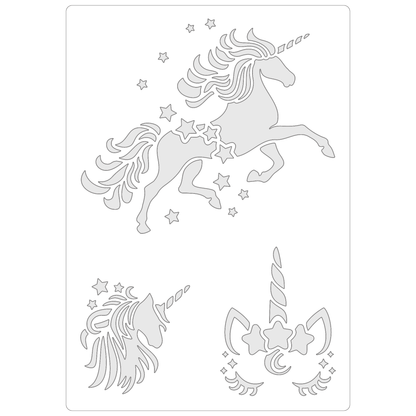 Reusable Stencil - Professional Quality - Unicorn Collection #2 - Made in the UK - Food Safe Non Adhesive -  White Laser Cut PET Material for Cakes, Cookies, Coffees, Serving Plates