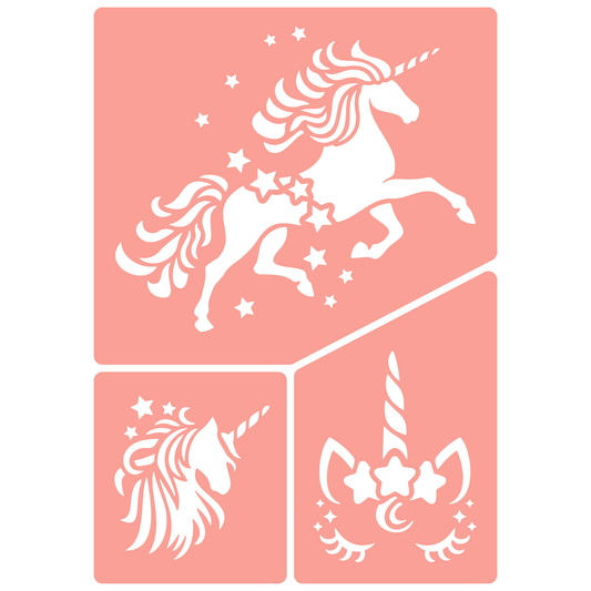Reusable Stencil - Professional Quality - Unicorn Collection #2 - Made in the UK - High Adhesive -  Pink Vinyl Material for Glass, Mirrors, Bottles, Tiles, Wood