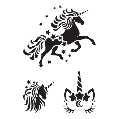 Reusable Stencil - Professional Quality - Unicorn Collection #2 - Made in the UK - Food Safe Non Adhesive -  White Laser Cut PET Material for Cakes, Cookies, Coffees, Serving Plates