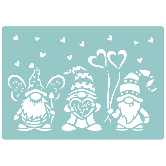 Reusable Stencil - Professional Quality - Valentine Gnomes #1 - Made in the UK - Low Adhesive -  Blue Vinyl Material for Cardmaking, Canvas, Paper, Interior Decor, Layering