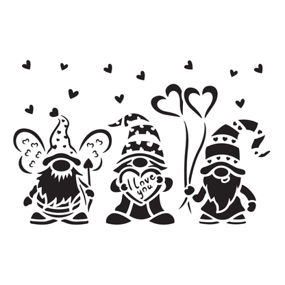 Reusable Stencil - Professional Quality - Valentine Gnomes #1 - Made in the UK - Food Safe Non Adhesive -  White Laser Cut PET Material for Cakes, Cookies, Coffees, Serving Plates