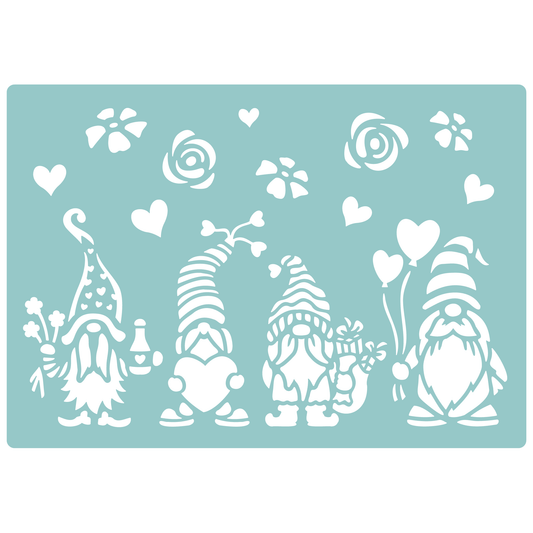 Reusable Stencil - Professional Quality - Valentine Gnomes #2 - Made in the UK - Low Adhesive -  Blue Vinyl Material for Cardmaking, Canvas, Paper, Interior Decor, Layering