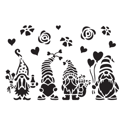 Reusable Stencil - Professional Quality - Valentine Gnomes #2 - Made in the UK - High Adhesive -  Pink Vinyl Material for Glass, Mirrors, Bottles, Tiles, Wood