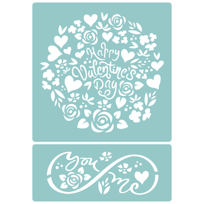Reusable Stencil - Professional Quality - Valentine's Day Roundel - Made in the UK - Low Adhesive -  Blue Vinyl Material for Cardmaking, Canvas, Paper, Interior Decor, Layering