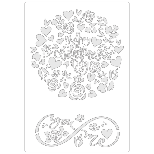 Reusable Stencil - Professional Quality - Valentine's Day Roundel - Made in the UK - Food Safe Non Adhesive -  White Laser Cut PET Material for Cakes, Cookies, Coffees, Serving Plates