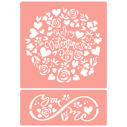 Reusable Stencil - Professional Quality - Valentine's Day Roundel - Made in the UK - High Adhesive -  Pink Vinyl Material for Glass, Mirrors, Bottles, Tiles, Wood