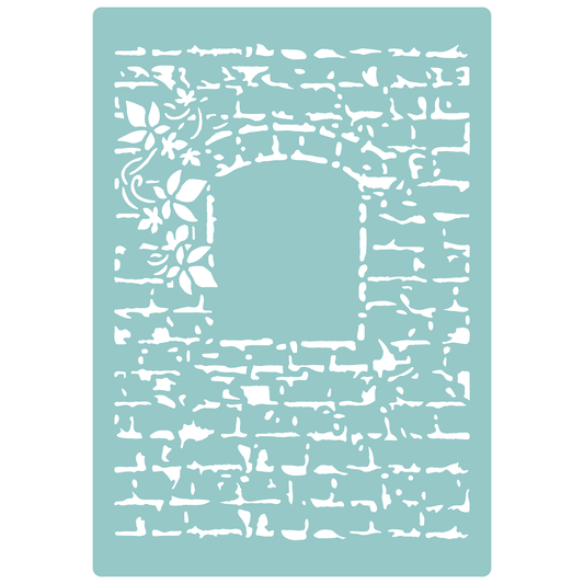 Reusable Stencil - Professional Quality - Vintage Brick With Ivy - Made in the UK - Low Adhesive -  Blue Vinyl Material for Cardmaking, Canvas, Paper, Interior Decor, Layering