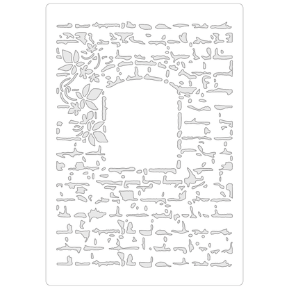Reusable Stencil - Professional Quality - Vintage Brick With Ivy - Made in the UK - Food Safe Non Adhesive -  White Laser Cut PET Material for Cakes, Cookies, Coffees, Serving Plates