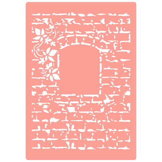 Reusable Stencil - Professional Quality - Vintage Brick With Ivy - Made in the UK - High Adhesive -  Pink Vinyl Material for Glass, Mirrors, Bottles, Tiles, Wood