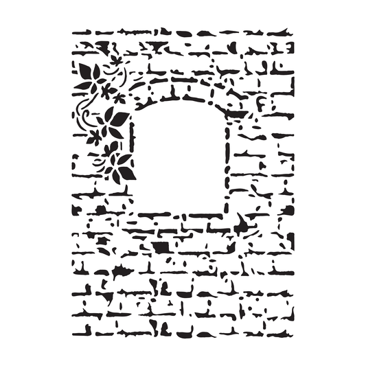 Reusable Stencil - Professional Quality - Vintage Brick With Ivy - Made in the UK - High Adhesive -  Pink Vinyl Material for Glass, Mirrors, Bottles, Tiles, Wood