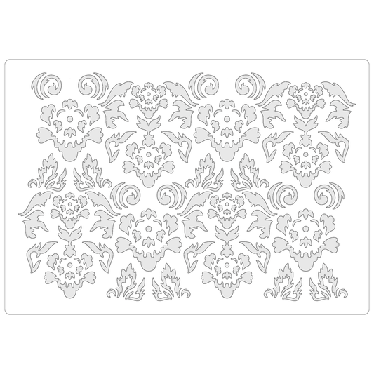 Reusable Stencil - Professional Quality - Vintage Flower Background - Made in the UK - Food Safe Non Adhesive -  White Laser Cut PET Material for Cakes, Cookies, Coffees, Serving Plates
