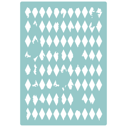 Reusable Stencil - Professional Quality - Vintage Harlequin Background - Made in the UK - Low Adhesive -  Blue Vinyl Material for Cardmaking, Canvas, Paper, Interior Decor, Layering