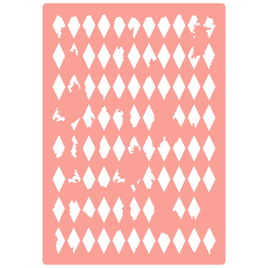 Reusable Stencil - Professional Quality - Vintage Harlequin Background - Made in the UK - High Adhesive -  Pink Vinyl Material for Glass, Mirrors, Bottles, Tiles, Wood