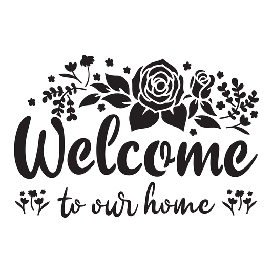 Reusable Stencil - Professional Quality - Welcome To Our Home - Made in the UK - Low Adhesive -  Blue Vinyl Material for Cardmaking, Canvas, Paper, Interior Decor, Layering