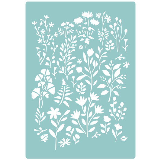 Reusable Stencil - Professional Quality - Wild Meadow (seamless) - Made in the UK - Low Adhesive -  Blue Vinyl Material for Cardmaking, Canvas, Paper, Interior Decor, Layering