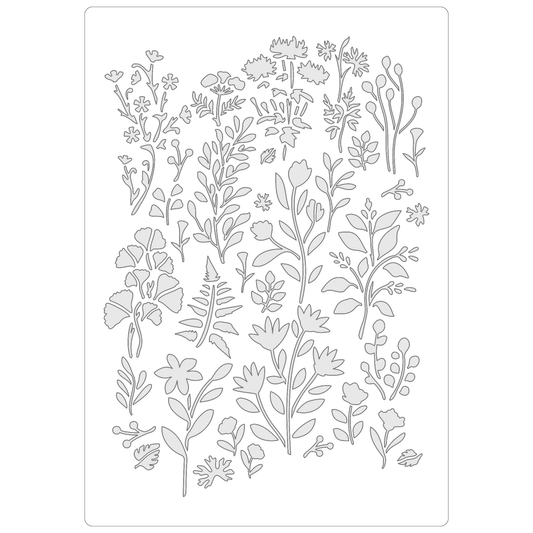Reusable Stencil - Professional Quality - Wild Meadow (seamless) - Made in the UK - Food Safe Non Adhesive -  White Laser Cut PET Material for Cakes, Cookies, Coffees, Serving Plates