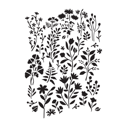 Reusable Stencil - Professional Quality - Wild Meadow (seamless) - Made in the UK - High Adhesive -  Pink Vinyl Material for Glass, Mirrors, Bottles, Tiles, Wood