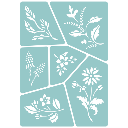 Reusable Stencil - Professional Quality - Wildflower Collection #2 - Made in the UK - Low Adhesive -  Blue Vinyl Material for Cardmaking, Canvas, Paper, Interior Decor, Layering