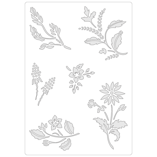 Reusable Stencil - Professional Quality - Wildflower Collection #2 - Made in the UK - Food Safe Non Adhesive -  White Laser Cut PET Material for Cakes, Cookies, Coffees, Serving Plates