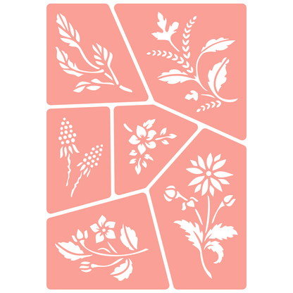 Reusable Stencil - Professional Quality - Wildflower Collection #2 - Made in the UK - High Adhesive -  Pink Vinyl Material for Glass, Mirrors, Bottles, Tiles, Wood