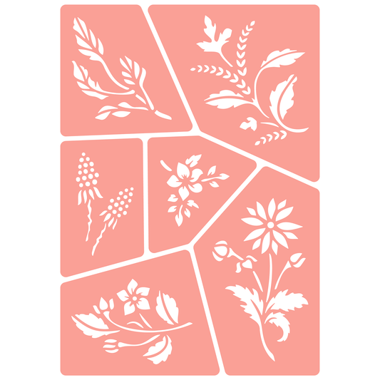 Reusable Stencil - Professional Quality - Wildflower Collection #2 - Made in the UK - High Adhesive -  Pink Vinyl Material for Glass, Mirrors, Bottles, Tiles, Wood