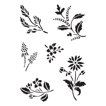 Reusable Stencil - Professional Quality - Wildflower Collection #2 - Made in the UK - Food Safe Non Adhesive -  White Laser Cut PET Material for Cakes, Cookies, Coffees, Serving Plates