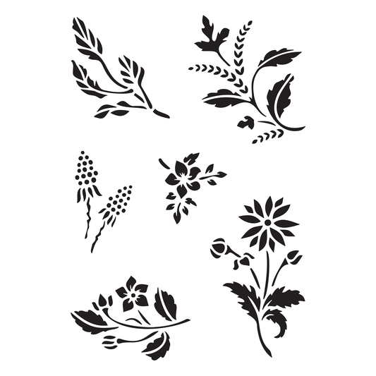 Reusable Stencil - Professional Quality - Wildflower Collection #2 - Made in the UK - High Adhesive -  Pink Vinyl Material for Glass, Mirrors, Bottles, Tiles, Wood