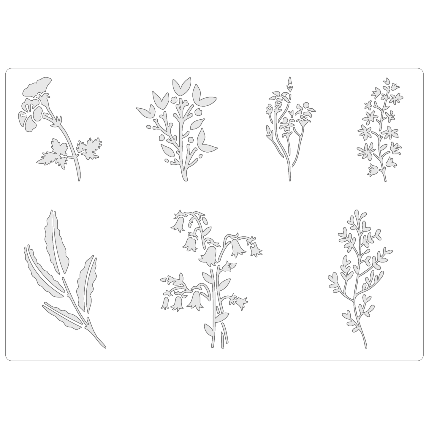 Reusable Stencil - Professional Quality - Wildflower Collection #3 - Made in the UK - Food Safe Non Adhesive -  White Laser Cut PET Material for Cakes, Cookies, Coffees, Serving Plates