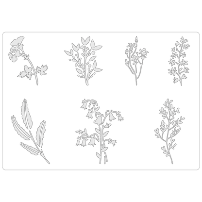 Reusable Stencil - Professional Quality - Wildflower Collection #3 - Made in the UK - Food Safe Non Adhesive -  White Laser Cut PET Material for Cakes, Cookies, Coffees, Serving Plates