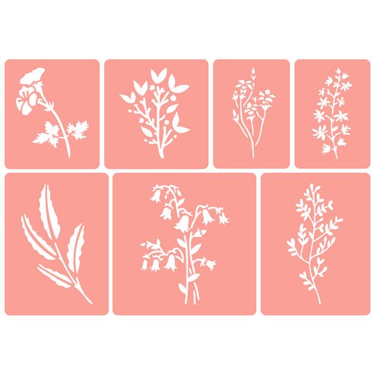 Reusable Stencil - Professional Quality - Wildflower Collection #3 - Made in the UK - High Adhesive -  Pink Vinyl Material for Glass, Mirrors, Bottles, Tiles, Wood