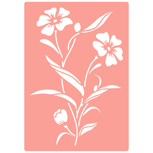Reusable Stencil - Professional Quality - Wildflower Illustration - Made in the UK - High Adhesive -  Pink Vinyl Material for Glass, Mirrors, Bottles, Tiles, Wood
