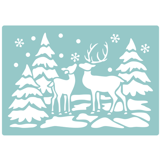 Reusable Stencil - Professional Quality - Winter Reindeer - Made in the UK - Low Adhesive -  Blue Vinyl Material for Cardmaking, Canvas, Paper, Interior Decor, Layering