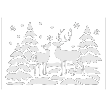 Reusable Stencil - Professional Quality - Winter Reindeer - Made in the UK - Food Safe Non Adhesive -  White Laser Cut PET Material for Cakes, Cookies, Coffees, Serving Plates