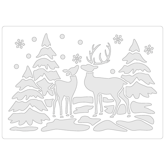 Reusable Stencil - Professional Quality - Winter Reindeer - Made in the UK - Food Safe Non Adhesive -  White Laser Cut PET Material for Cakes, Cookies, Coffees, Serving Plates