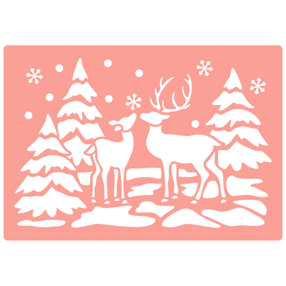 Reusable Stencil - Professional Quality - Winter Reindeer - Made in the UK - High Adhesive -  Pink Vinyl Material for Glass, Mirrors, Bottles, Tiles, Wood