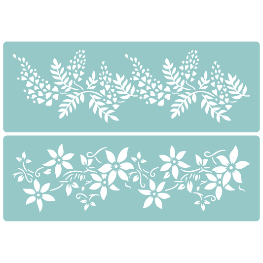 Reusable Stencil - Professional Quality - Wisteria & Clematis - Made in the UK - Low Adhesive -  Blue Vinyl Material for Cardmaking, Canvas, Paper, Interior Decor, Layering