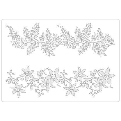 Reusable Stencil - Professional Quality - Wisteria & Clematis - Made in the UK - Food Safe Non Adhesive -  White Laser Cut PET Material for Cakes, Cookies, Coffees, Serving Plates