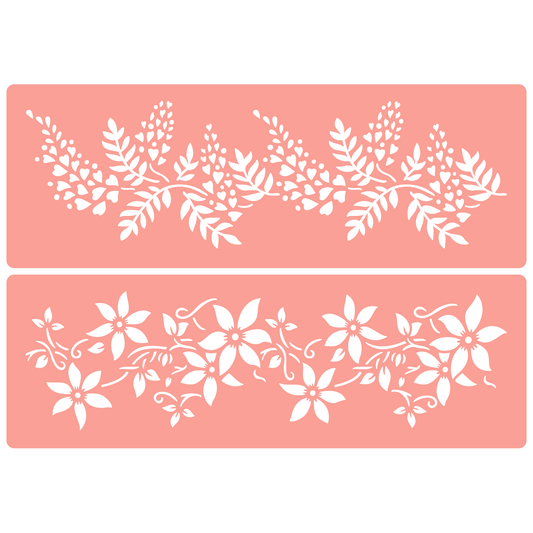 Reusable Stencil - Professional Quality - Wisteria & Clematis - Made in the UK - High Adhesive -  Pink Vinyl Material for Glass, Mirrors, Bottles, Tiles, Wood