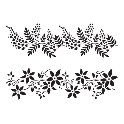 Reusable Stencil - Professional Quality - Wisteria & Clematis - Made in the UK - Food Safe Non Adhesive -  White Laser Cut PET Material for Cakes, Cookies, Coffees, Serving Plates