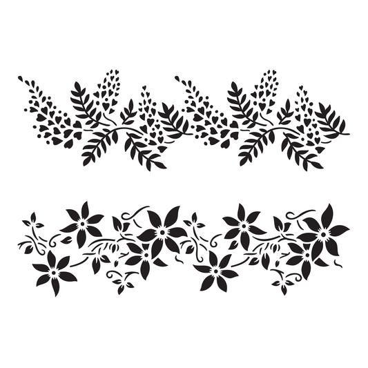 Reusable Stencil - Professional Quality - Wisteria & Clematis - Made in the UK - High Adhesive -  Pink Vinyl Material for Glass, Mirrors, Bottles, Tiles, Wood