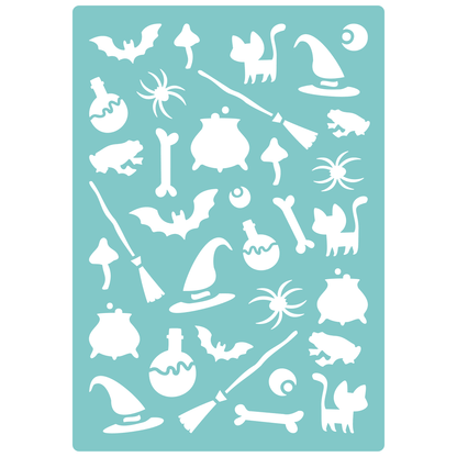 Reusable Stencil - Professional Quality - Witch's Brew Background #2 - Made in the UK - Low Adhesive -  Blue Vinyl Material for Cardmaking, Canvas, Paper, Interior Decor, Layering