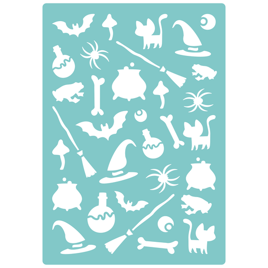 Reusable Stencil - Professional Quality - Witch's Brew Background #2 - Made in the UK - Low Adhesive -  Blue Vinyl Material for Cardmaking, Canvas, Paper, Interior Decor, Layering