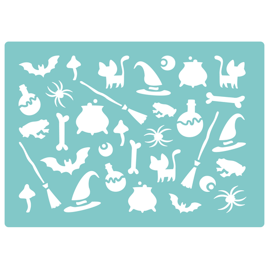 Reusable Stencil - Professional Quality - Witch's Brew Background #1 - Made in the UK - Low Adhesive -  Blue Vinyl Material for Cardmaking, Canvas, Paper, Interior Decor, Layering