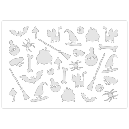 Reusable Stencil - Professional Quality - Witch's Brew Background #1 - Made in the UK - Food Safe Non Adhesive -  White Laser Cut PET Material for Cakes, Cookies, Coffees, Serving Plates