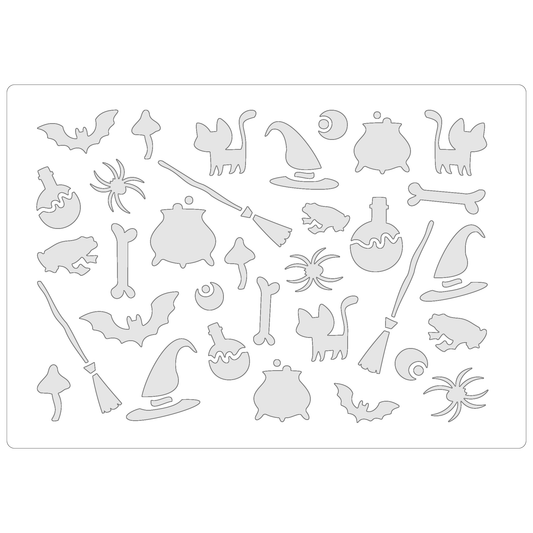 Reusable Stencil - Professional Quality - Witch's Brew Background #1 - Made in the UK - Food Safe Non Adhesive -  White Laser Cut PET Material for Cakes, Cookies, Coffees, Serving Plates