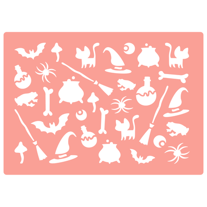 Reusable Stencil - Professional Quality - Witch's Brew Background #1 - Made in the UK - High Adhesive -  Pink Vinyl Material for Glass, Mirrors, Bottles, Tiles, Wood